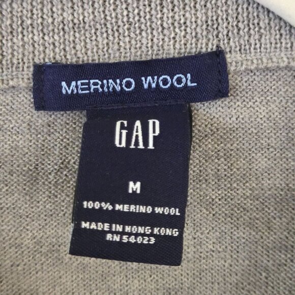 GAP Vintage 100% Merino Wool Gray 1/4 Zip Sweater Size M - Picture 6 of 6